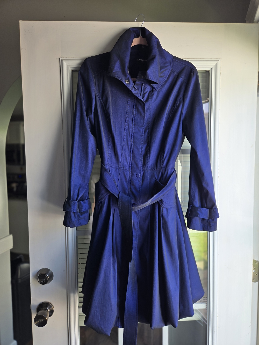 Samuel Dong  Iridescent Royal Blue classic bubble trench coat dress